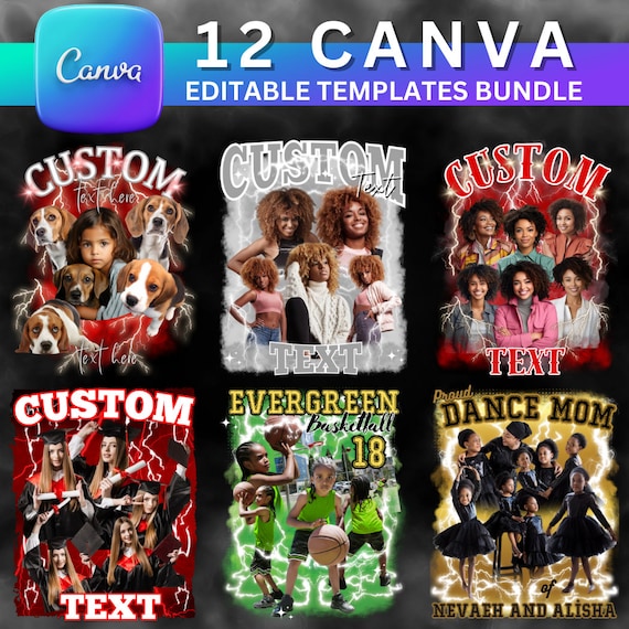 12 Bundle Pack Editable Canva Templates Bootleg Designs | Custom Rap Tee |  DIY Bootleg Designs