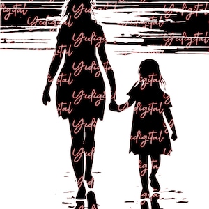 Mother and Daughter Walking SVG | PNG Cut/Print Files Silhouette, Digital Download