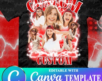 PERSONALIZZA il design del bootleg, personalizza l'idea del bootleg del testo, MODELLO modificabile in colore rosso / trascina e rilascia le tue foto, file digitale