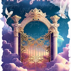 Lila Himmel in liebevoller Erinnerung PNG, Gold Heavens Gate, Gedenkhintergrund PNG, Ruhe in Frieden, digitaler Download