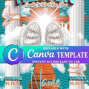 Heaven Couldn't Wait Teal Sky Background | Memorial Background |  Funeral Template | PNG | Canva Template | Editable | Digital Download