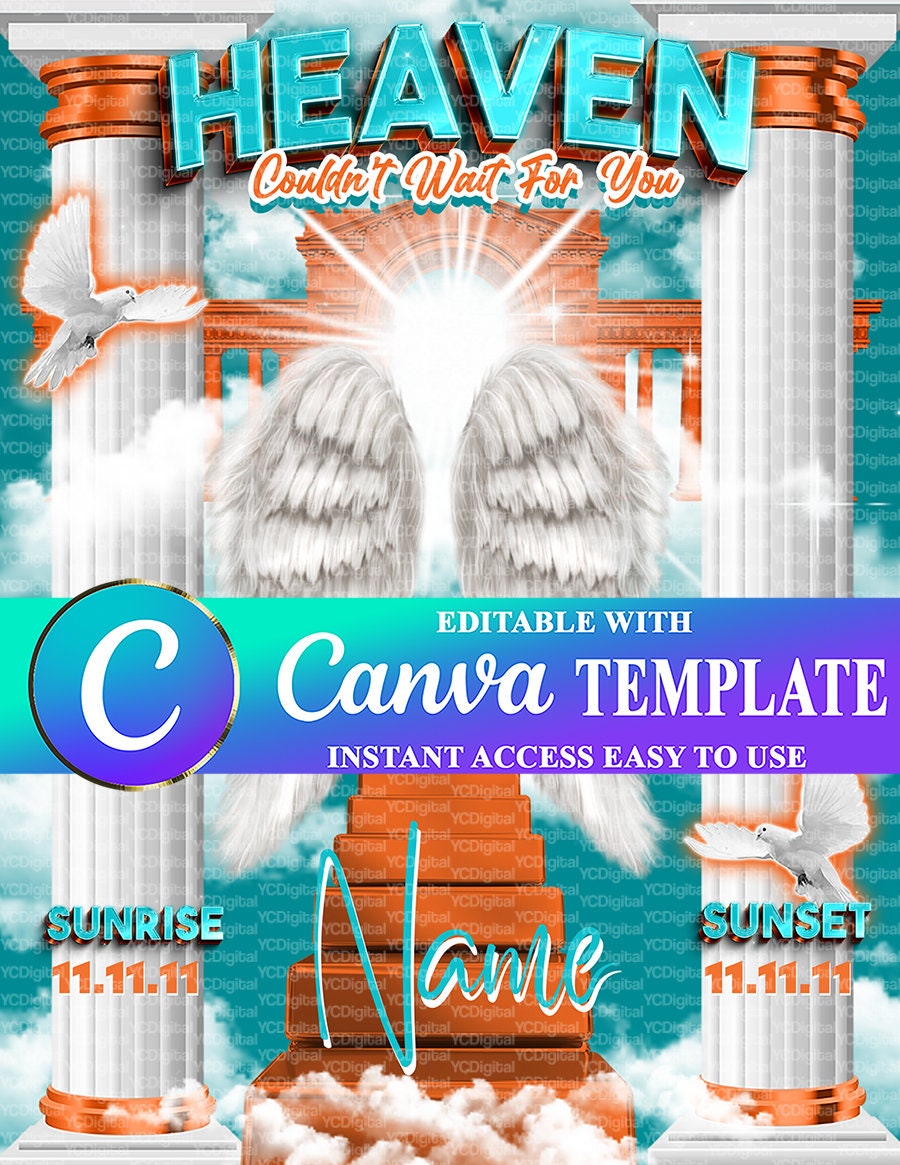Heaven Couldn't Wait Teal Sky Background | Memorial Background |  Funeral Template | PNG | Canva Template | Editable | Digital Download