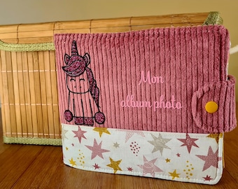 handmade pink ribbed velvet baby fabric photo album with unicorn theme