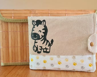 Handmade zebra-themed beige corduroy baby fabric photo album to personalize