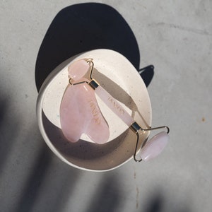 Rose Quartz Roller With Gua Sha SET | Self Care | Green | Gift Real Stone | Spa Gift Set | Face Roller With Gua-Sha | 100% Natural Stone