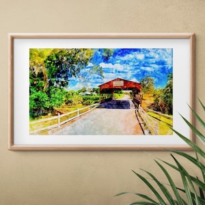 Covered Bridge in Coral Springs, Florida, in a watercolor ink painting - wall art print poster