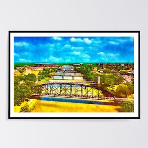 Bridges over Brazos River in Waco, Texas, in a watercolor painting - wall art print poster