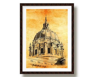 La cupola del municipio di San Francisco, schizzo di architettura vintage - poster con stampa artistica da parete