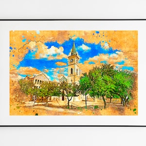 Church painting - Cathedral of San Agustin in Laredo, Texas - wall art print poster