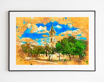 Pittura della chiesa - Cattedrale di San Agustin a Laredo, Texas - poster con stampa artistica da parete