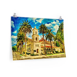 Old church with palm trees in Riverside California impasto image 2