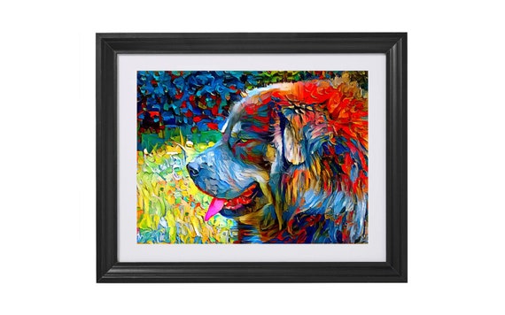 Tibetan Mastiff Dog Sitting Profile With Its Mouth Open Colorful Palette  Knife Oil Texture By Nicko Prints
