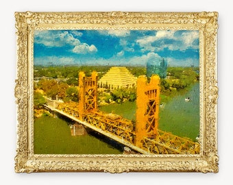 Tower Bridge in Sacramento, California, in an oil painting - wall art print poster