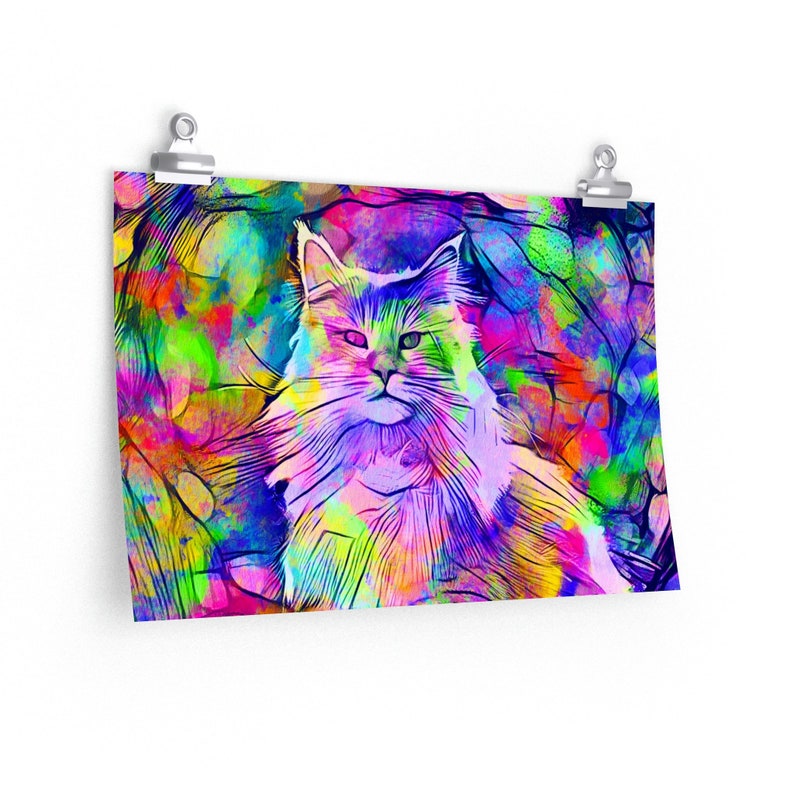 Maine Coon cat colorful portrait painting wall art print image 2