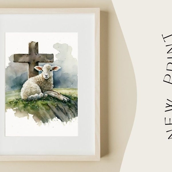 Lamb Cross Religious Printable Art Christian, Lamb of God, Easter Printable Art, Easter Christian Art, Easter Church Decor, Easter Home Deco