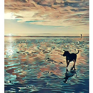 Cani una spiaggia. Stampa di lusso per la tua casa. Stampa spiaggia. Decorazioni per la casa.