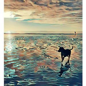 Dogs a Beach. Luxury print for your home. Beach Print. Home Decor.