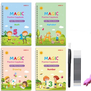 4pcs Books (Free Pens) Magic Copy Book Free Wiping Kids Writing Sticker  Practice Reusable Handwriting Workbooks For Calligraphy Montessori Gift  Grooves Template Design and Handwriting Aid Magic Practice Copybook