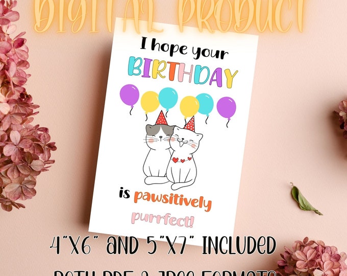 Cat Birthday Card Pdf, Birthday Card for Mom, Cat Lovers Birthday Card ...
