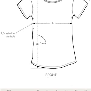 the front and back of a t - shirt with measurements