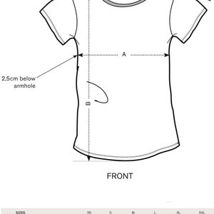 the front and back of a t - shirt with measurements