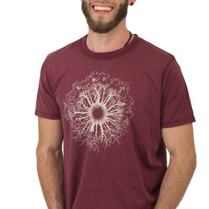 Biologisch T-shirt heren van biologisch katoen met HoutenIris-boommotief voor alledaagse vrijetijds en outdoor-overhemden van biologisch katoen met boomdesign afbeelding 4