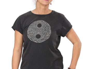 Eco-Friendly Organic Cotton T-Shirt, "YinYang" Design (Rolled Up Sleeve)