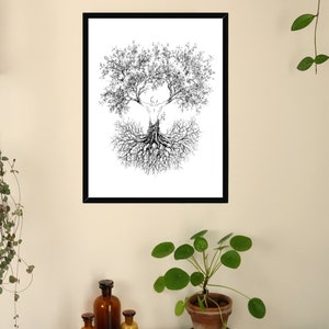 Inramad tavla med ram "Fusion" fineliner teckning konst hem vardagsrum