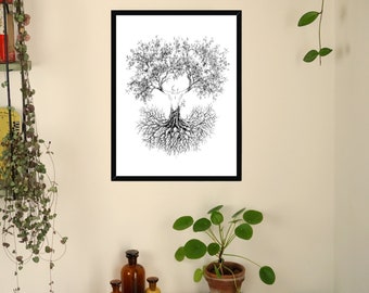 Gerahmtes Bild Mit Rahmen "Fusion" Fineliner-Zeichnung Kunst Home Wohnzimmer