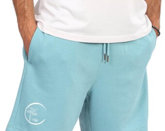 Organic cotton jogger shorts with logo - "Circle" motif, unisex, in turquoise