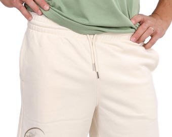 Organic cotton jogger shorts with logo - "Circle" motif, unisex, in natural white