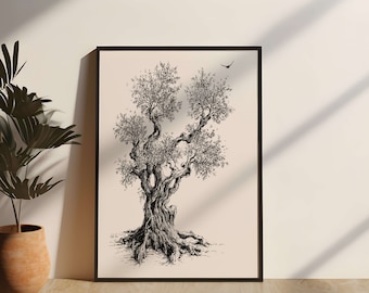 Poster Wallart for bedroom / living room &quot;Olive Tree&quot; Life-Tree artist drawing tree motif Tree of Life decor
