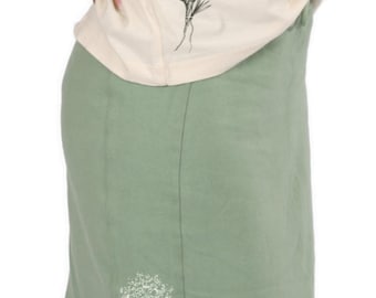 Organic cotton sweat skirt with logo - "Olive" motif, women's in turquoise