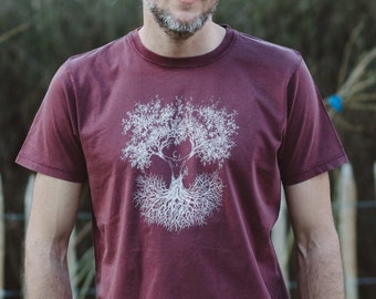 T-shirt bio hommes en coton biologique avec motif arbre fusion pour les loisirs quotidiens et l'extérieur chemise en coton biologique fusion arbre design hommes