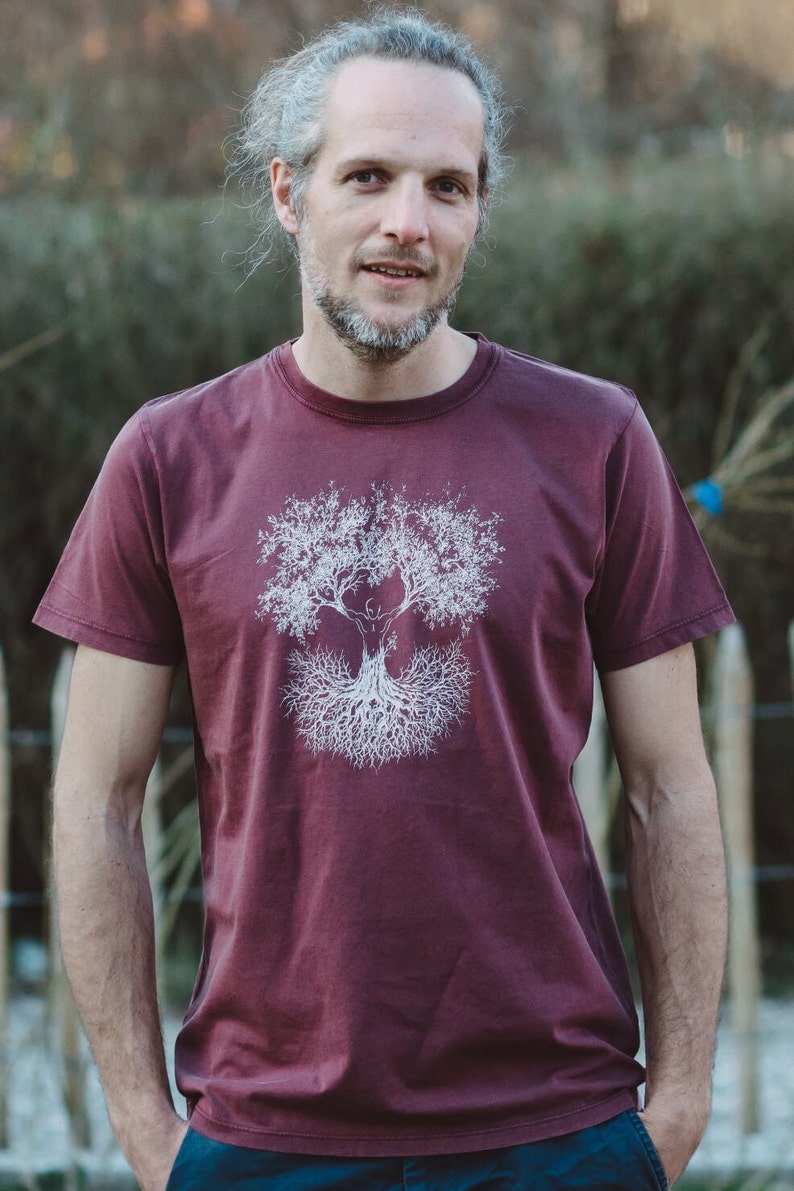 Organic T-shirt men made of organic cotton with fusion tree motif for everyday leisure and outdoor image 1