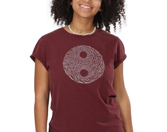 Eco-Friendly Organic Cotton T-Shirt, YinYang Design (Rolled Up Sleeve)