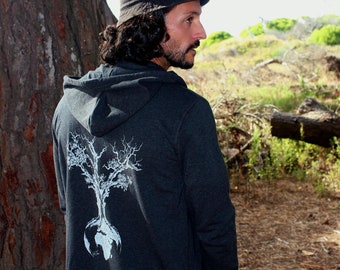 Hoodie for men and women with zipper sweat jacket made of organic cotton with world tree motif Organic Cotton Unisex Hoodie Tree