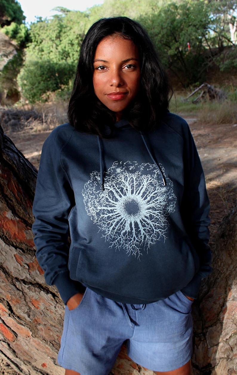 Hoodie sweater for men and women made of organic cotton with tree motif as a Christmas gift Organic Cotton Unisex Hoodie Tree Christmas Gift image 1