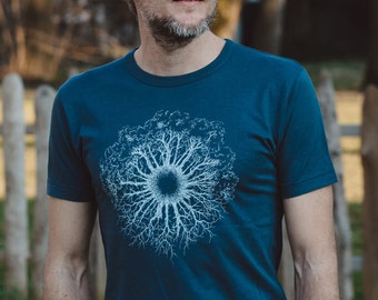 Organic men's t-shirt made of bamboo viscose and organic cotton with WoodenIris tree motif for everyday sports and outdoors