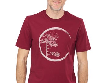 Organic Cotton Men's T-Shirt: Burgundy with "YinYang" Print