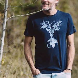 Organic men's t-shirt made of Lenzing Ecovero and organic cotton with a world tree motif for outdoor and leisure Organic cotton tshirt tree men image 1