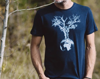 Organic men's t-shirt made of Lenzing Ecovero and organic cotton with a world tree motif for outdoor and leisure Organic cotton tshirt tree men