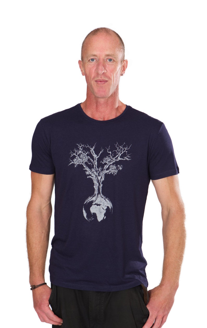 Organic men's t-shirt made of Lenzing Ecovero and organic cotton with a world tree motif for outdoor and leisure Organic cotton tshirt tree men image 3