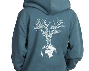 Hoodie men and women with zipper sweat jacket made of organic cotton with world tree motif Organic Cotton Unisex Stargazer Tree