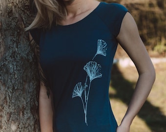 Organic T-shirt women made of bamboo and organic cotton with Ginko design for outdoor and leisure Organic Cotton Tshirt Bamboo