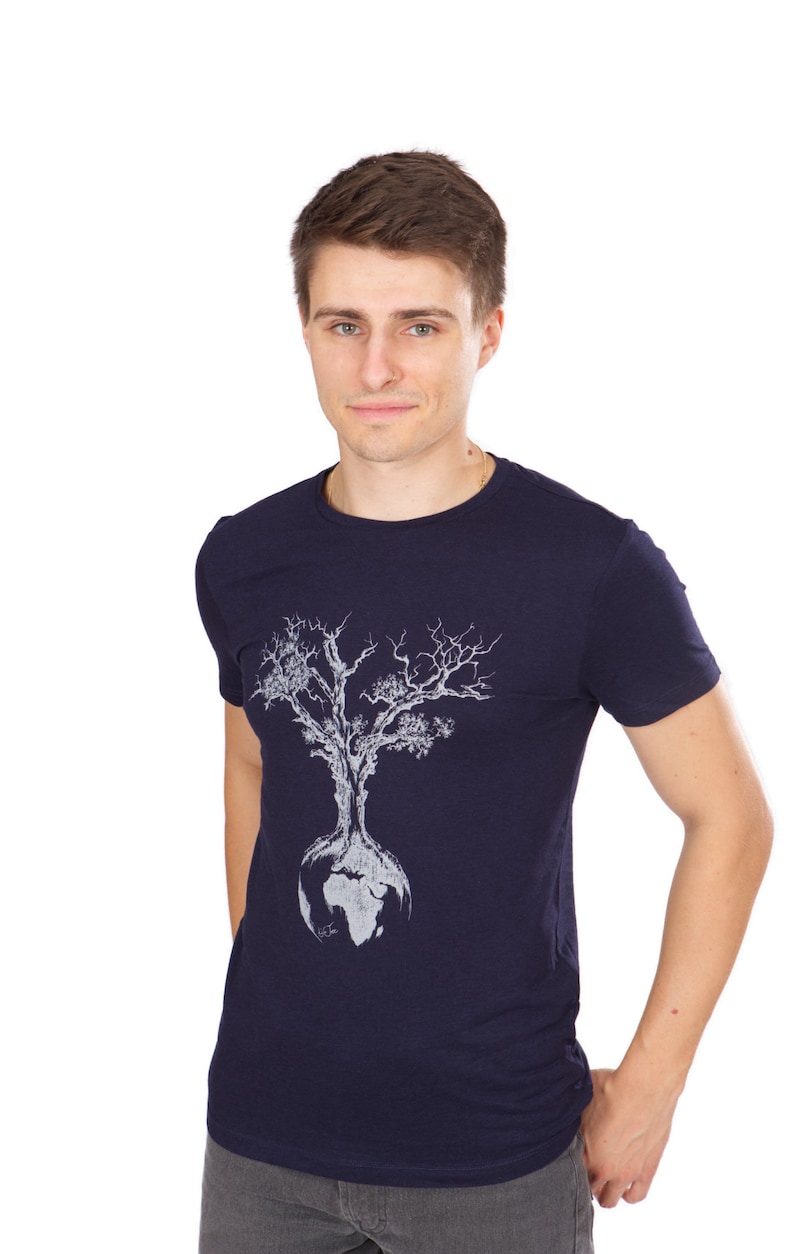 Organic men's t-shirt made of Lenzing Ecovero and organic cotton with a world tree motif for outdoor and leisure Organic cotton tshirt tree men image 4