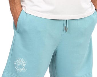 Organic cotton jogger shorts with logo - "Olive" motif, unisex in turquoise