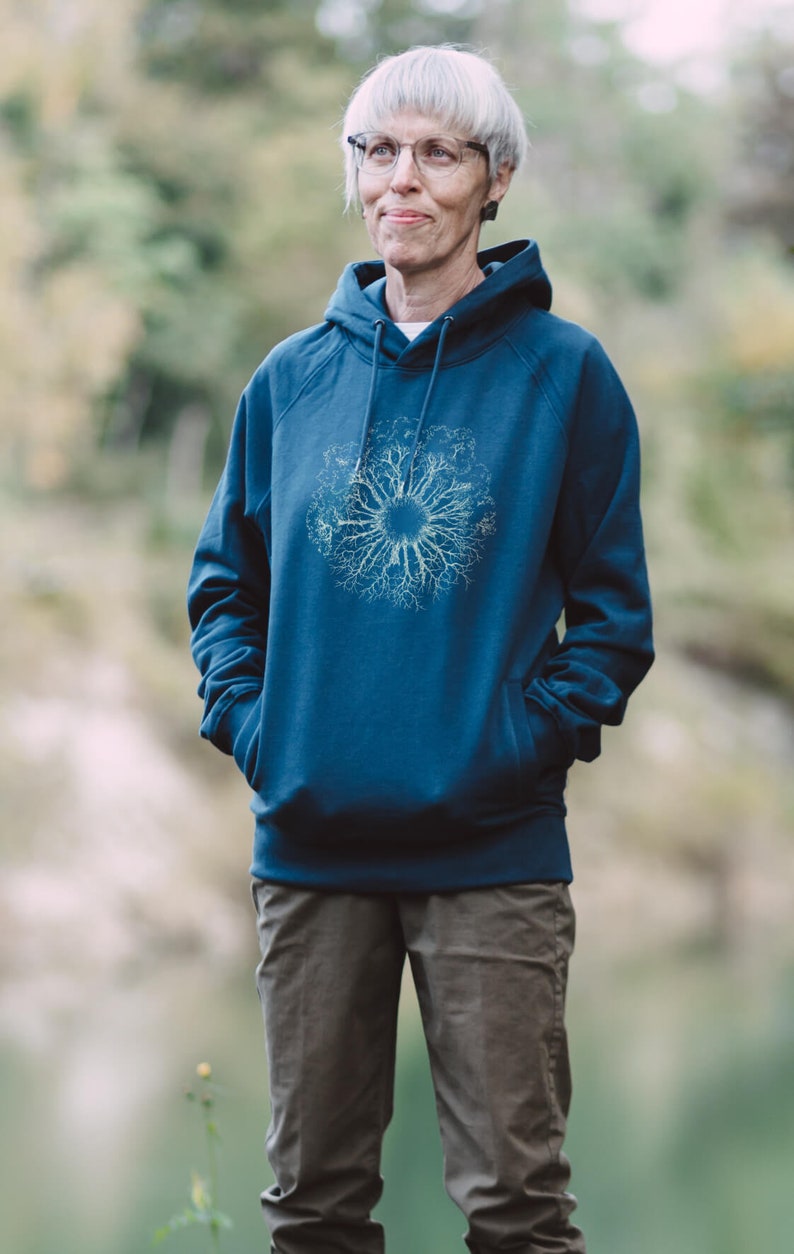 Hoodie sweater for men and women made of organic cotton with tree motif as a Christmas gift Organic Cotton Unisex Hoodie Tree Christmas Gift image 2
