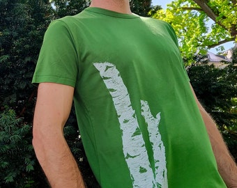 Organic men's t-shirt made of bamboo viscose and organic cotton with a birch trunk tree motif for everyday sports and outdoors