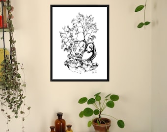 Framed Picture With Frame "Insel2" Fineliner Drawing Art Home Living Room